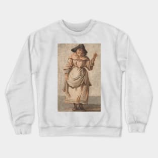 An Old Market Woman Grinning and Gesturing with her Left Hand by Paul Sandby Crewneck Sweatshirt